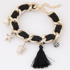 Various Fashion Charms Design Weaving Pattern Alloy Bracelet - Black
