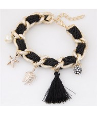 Various Fashion Charms Design Weaving Pattern Alloy Bracelet - Black