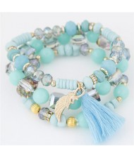 Cute Angel Wing and Tassel Decorated Triple Layers Resin and Crystal Beads Fashion Bracelet - Blue