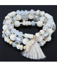 Cute Angel Wing and Tassel Decorated Triple Layers Resin and Crystal Beads Fashion Bracelet - White