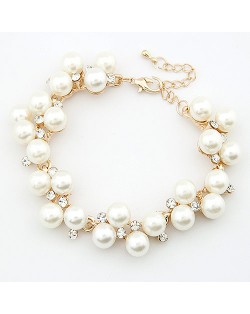 Fine Artistic Genre Rhinestones and Ornamental Pearls Bracelet