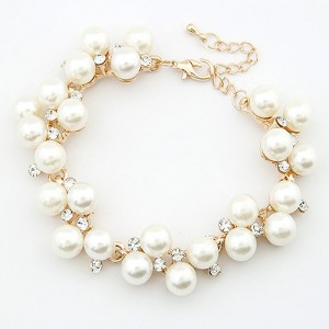 Fine Artistic Genre Rhinestones and Ornamental Pearls Bracelet