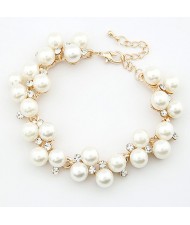 Fine Artistic Genre Rhinestones and Ornamental Pearls Bracelet