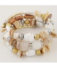 Graceful Stone and Seashell Elements Triple Layers Bohemian Fashion Bracelet - White