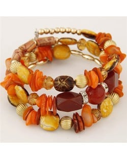 Graceful Stone and Seashell Elements Triple Layers Bohemian Fashion Bracelet - Orange