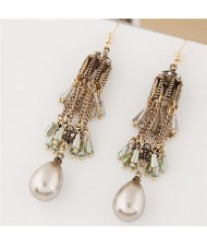 Vintage Bird Cage Tassel Design Fashion Ear Studs