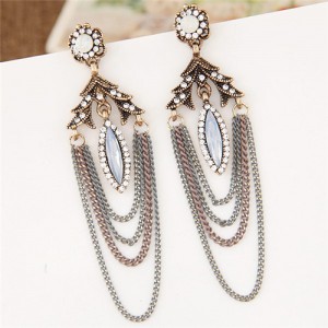 Gem Embellished Vintage Floral and Leaves Design with Tassel Fashion Earrings