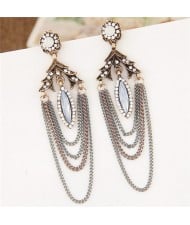 Gem Embellished Vintage Floral and Leaves Design with Tassel Fashion Earrings