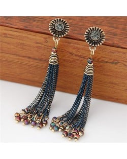 Vintage Daisy Pattern Tassel Beads Design Fashion Ear Studs