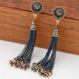 Vintage Daisy Pattern Tassel Beads Design Fashion Ear Studs