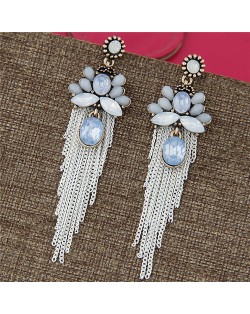 Resin Beads Floral Pattern Design Alloy Chain Tassel Fashion Earrings