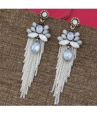 Resin Beads Floral Pattern Design Alloy Chain Tassel Fashion Earrings