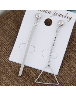 Vertical Bar and Triangle Pendant Asymmetric Fashion Earrings - Silver