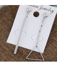 Vertical Bar and Triangle Pendant Asymmetric Fashion Earrings - Silver