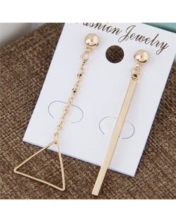 Vertical Bar and Triangle Pendant Asymmetric Fashion Earrings - Golden