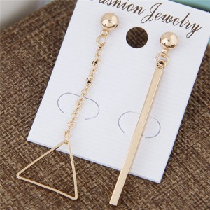 Vertical Bar and Triangle Pendant Asymmetric Fashion Earrings - Golden