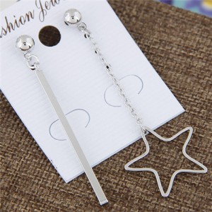 Five-pointed Star and Vertical Bar Asymmetric Earrings - Silver