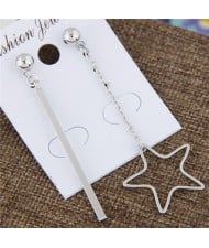Five-pointed Star and Vertical Bar Asymmetric Earrings - Silver