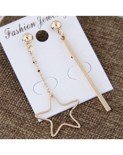 Five-pointed Star and Vertical Bar Asymmetric Earrings - Golden