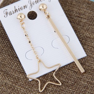 Five-pointed Star and Vertical Bar Asymmetric Earrings - Golden