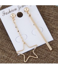 Five-pointed Star and Vertical Bar Asymmetric Earrings - Golden