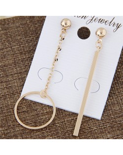 Hoop and Vertical Bar Asymmetric Earrings - Golden