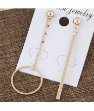 Hoop and Vertical Bar Asymmetric Earrings - Golden