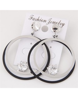 Shining Cubic Zirconia Inlaid Dual Hoops Fashion Earrings - Silver