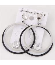 Shining Cubic Zirconia Inlaid Dual Hoops Fashion Earrings - Silver