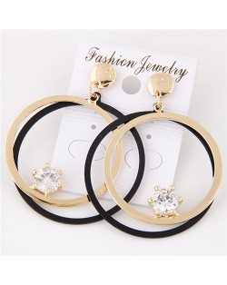 Shining Cubic Zirconia Inlaid Dual Hoops Fashion Earrings - Golden