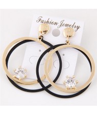 Shining Cubic Zirconia Inlaid Dual Hoops Fashion Earrings - Golden