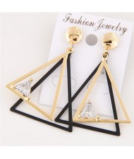 Cubic Zirconia Embellished Dual Triangles Fashion Earrings - Golden