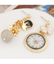 Sweet Pocket Watch and Stars Tassel Design Asymmetric Ear Studs