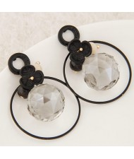 Flower Decorated Crystal Ball Centered Fashion Hoop Earrings