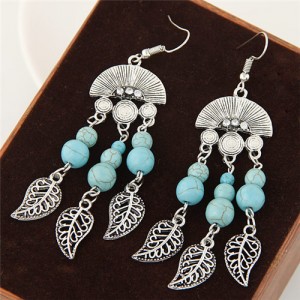 Fan Gourd and Leaves Design Artificial Turquoise and Alloy Dangling Earrings