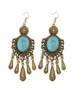 Artificial Turquoise Inlaid Bohemian Waterdrop Style Fashion Earrings - Vintage Copper