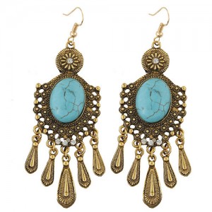 Artificial Turquoise Inlaid Bohemian Waterdrop Style Fashion Earrings - Vintage Copper