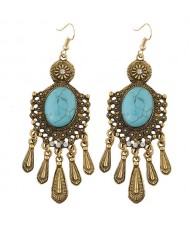 Artificial Turquoise Inlaid Bohemian Waterdrop Style Fashion Earrings - Vintage Copper