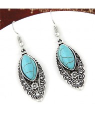 Artificial Turquoise Embellished Hollow Vintage Vine Engraving Design Fashion Earrings