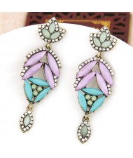 Resin and Rhinestone Mix Floral Pattern Costume Ear Studs