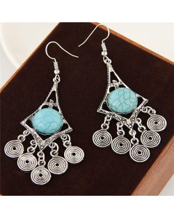 Artificial Turquoise Embellished Hollow Waterdrop with Clouds Tassel Design Fashion Ear Studs