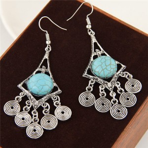 Artificial Turquoise Embellished Hollow Waterdrop with Clouds Tassel Design Fashion Ear Studs