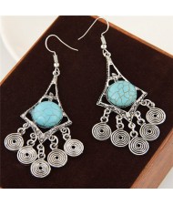 Artificial Turquoise Embellished Hollow Waterdrop with Clouds Tassel Design Fashion Ear Studs