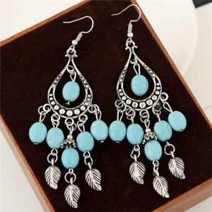 Artificial Turquoise Hollow Waterdrop Pattern Vintage Fashion Earrings