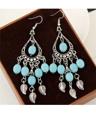 Artificial Turquoise Hollow Waterdrop Pattern Vintage Fashion Earrings