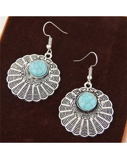 Artificial Turquoise Inlaid Seashell Design Fashion Earrings