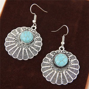 Artificial Turquoise Inlaid Seashell Design Fashion Earrings