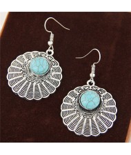 Artificial Turquoise Inlaid Seashell Design Fashion Earrings