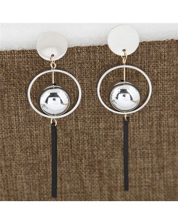 Alloy Ball and Hoop Combo with Vertical Bar Design Costume Earrings - Silver