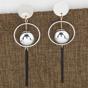 Alloy Ball and Hoop Combo with Vertical Bar Design Costume Earrings - Silver
